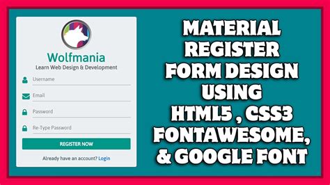 Responsive Material Register Form Design Using Html5 And Css3 Material