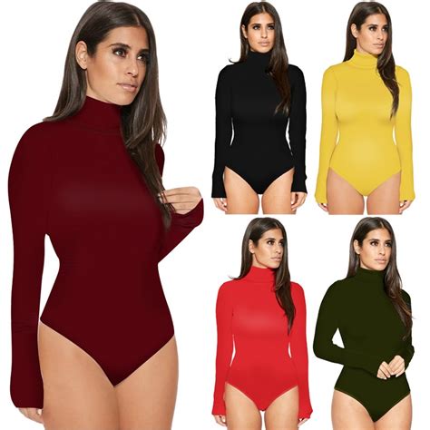 turtleneck multiple solid color long sleeve bodysuit women sexy casual jumpsuit basic winter