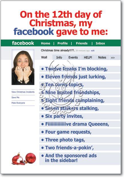 Hilarious 12 Days Of Facebook Christmas Card Funny Christmas Greeting