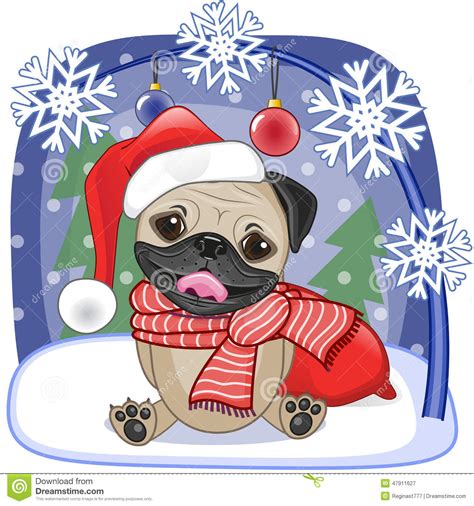Funny christmas santa fishing dog reindeer holiday card. Santa Pug Dog Stock Vector - Image: 47911627