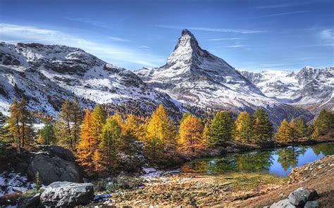 Mountain Matterhorn And Small Mountain Lake Of Grindjisee Hd Wallpapers
