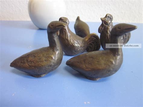 Bronze Tierfiguren Enten Hühner Skulptur Metall Ausgefallenes Design