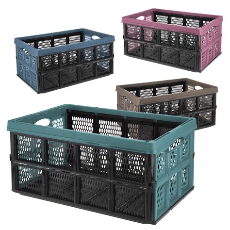 32l Collapsible Crate Folding Strong Plastic Storage Boxes Stackable Foldable Ebay