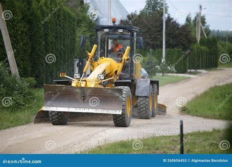 Road Grader Bulldozer Leveling The Settlements On The Road Editorial