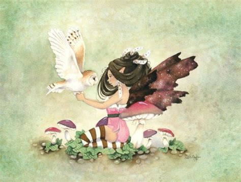 Fairy Art Watercolor Print Owl Friend Fantasy Fairy Tale