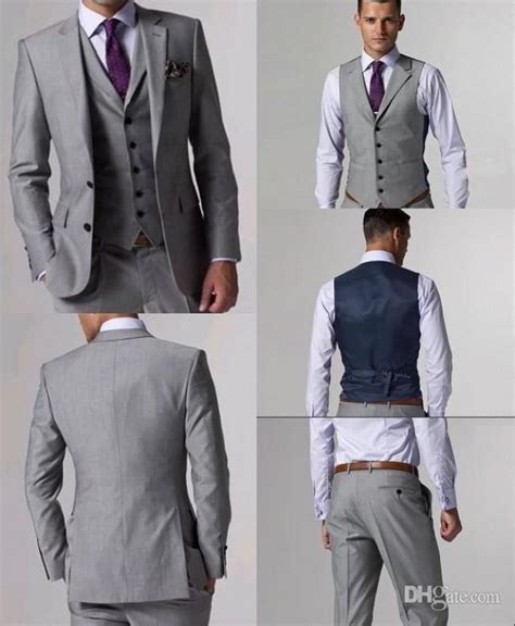 Pick from expertly crafted italian wool pieces with canvas construction and a range of satorial details. 100% High Quality Slim Fit Groom Tuxedos Light Grey Side ...