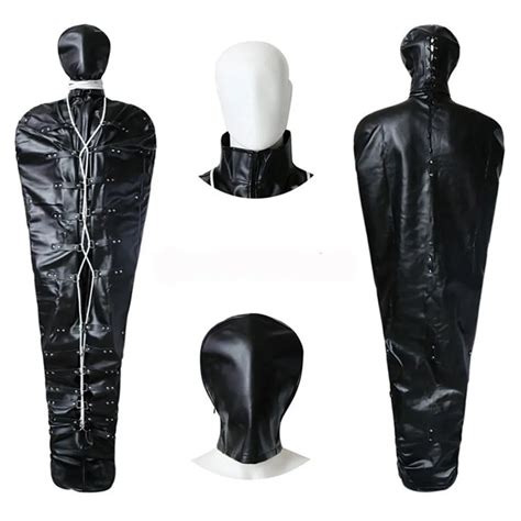 bdsm camatech leather full body wrap bondage binder straitjacket with head hood fetish