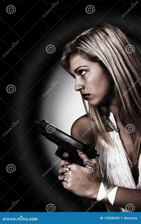 Young Woman With Gun Stock Photo Image Of Fire Portrait 12056030