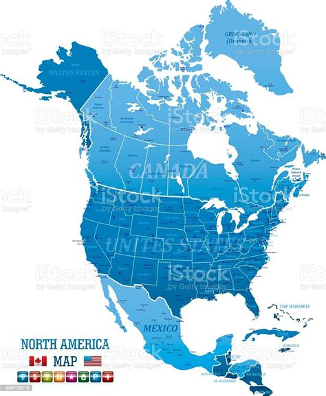 North America Vector Map Stock Vector Art And More Images Of Blue
