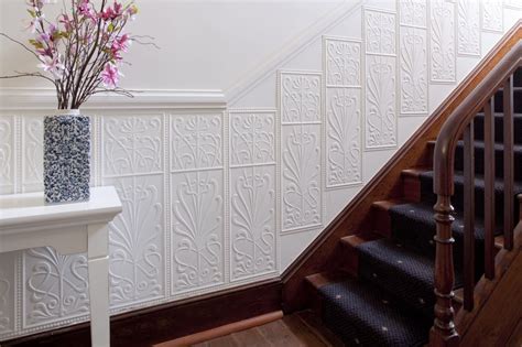 These are stamped into decorative patterns with automated hydraulic presses, and they aren't actually tin — they are aluminum, which is much lighter and easier to handle. Gorgeous Tin Ceiling Tiles Will Never Go Out of Style ...