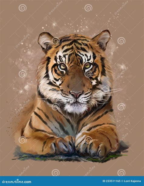 Bengal Tiger Watercolor Drawing In Grunge Style Stock Illustration