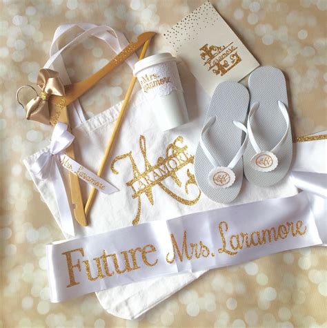 100s of products to customize including shirts, robes, hoodies, bags, accessories, wine gifts & much more. Gift For Bride Bridal Shower Gift Set Full Personalized