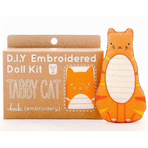 Hand Embroidered Plushie Doll Kit Tabby Cat Embroidery Kits Diy