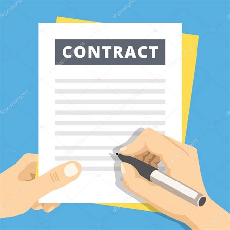 Signing A Contract Flat Illustration Hand With Pen Sign Contract Stock