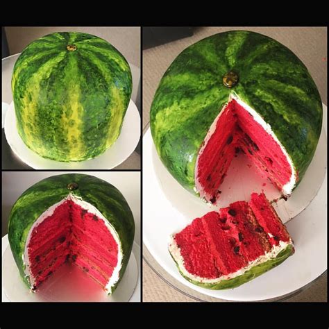 Watermelon Cake With Pink Velvet Cake Chocolate Chips And Pink Buttercream Watermelon Cake