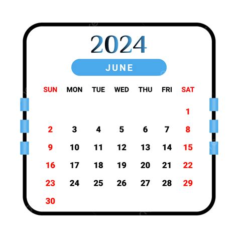 Calendario Mes Junio 2024 Vector Png Calendario Calendario 2024
