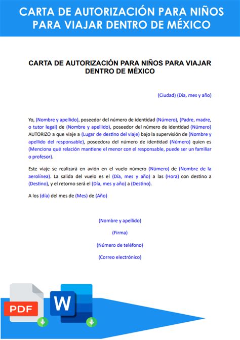 Carta De Autorizaci N Para Viajar Dentro De M Xico Word