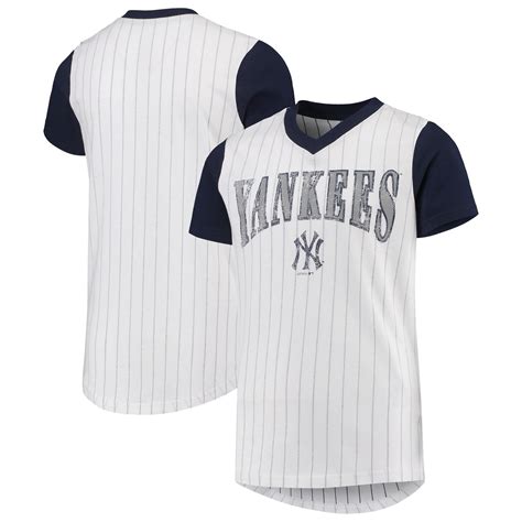 New York Yankees Youth Heavy Hitter V Neck T Shirt Whitenavy