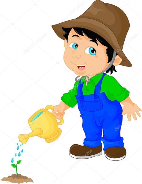Cute Boy Watering A Plant Stock Vector Image By ©lawangdesign 118401348