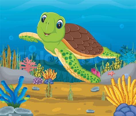 Cartoon Turtle Underwater Stock Vector Colourbox