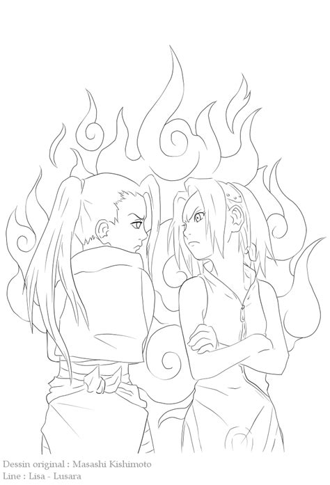 (someone recently said that they were too angsty. Ino vs Sakura - Lineart by LUsara on DeviantArt