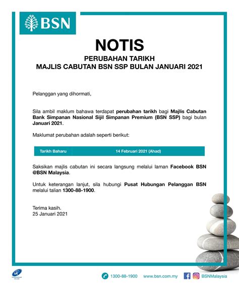 Maintain and add your bsn ssp savings to continue with a chance to win rewards every month! BSN Malaysia - Notis perubahan tarikh Majlis Cabutan BSN ...