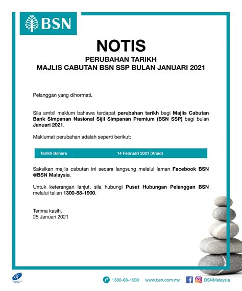 Badan standardisasi nasional (bsn) mengambil alih fungsi dari dewan standardisasi nasional (dsn). BSN Malaysia - Notis perubahan tarikh Majlis Cabutan BSN ...
