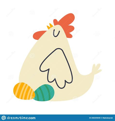 Cute Cartoon Chicken With Easter Egg Flat Icon Stock Vector
