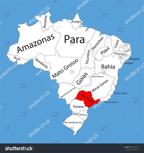 Vektor Stok Sao Paulo Brazil Vector Map Isolated Tanpa Royalti