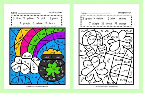 Multiplication Color By Number St Patrick's Day Dad's Worksheets