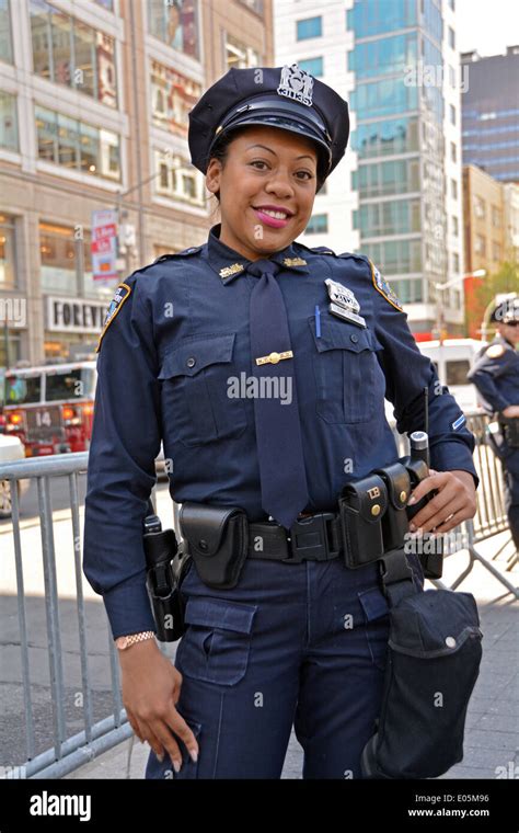 Portrait Of A Female New York City Police Officer At The May Day Stock