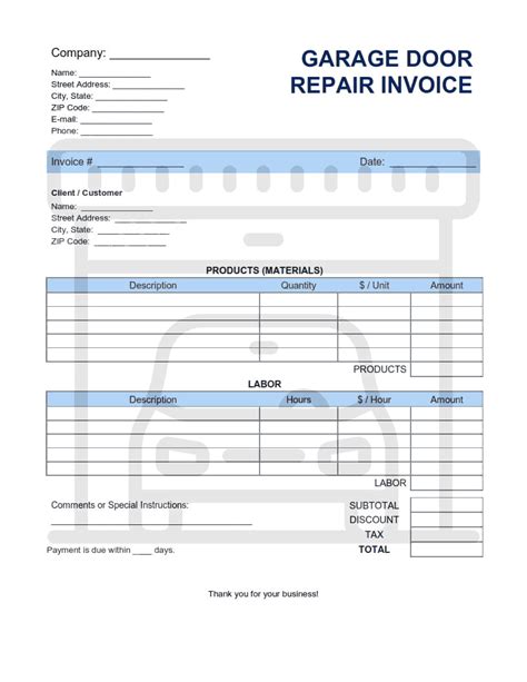 Dont panic , printable and downloadable free garage invoice management software for car workshops car garages we have created for you. Garage Door Repair Invoice Template Word | Excel | PDF ...