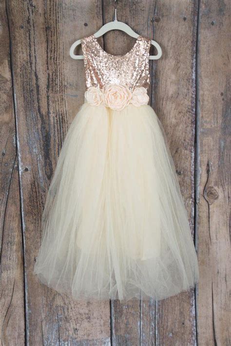 Cream Flower Girl Dress Rose Gold Sequin Top Floor Length Etsy
