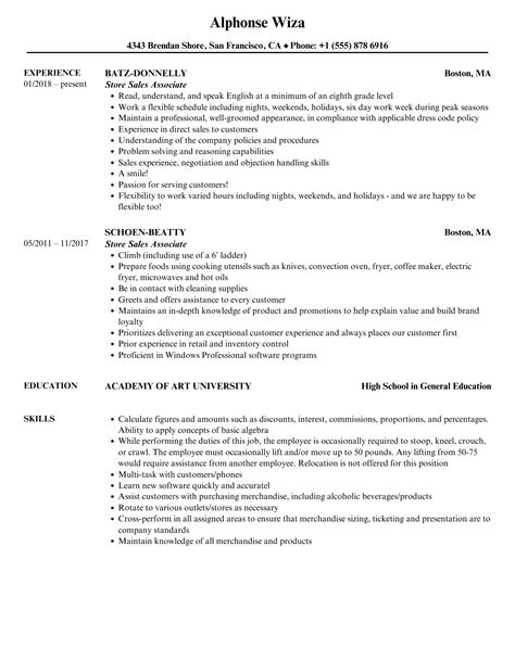 Store Sales Associate Resume Samples | Velvet Jobs
