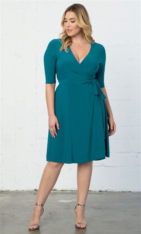 Check Out The Deal On Essential Wrap Dress In Teal Sale At Kiyonna