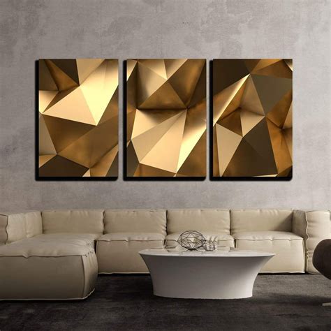 Wall26 3 Piece Canvas Wall Art Luxury Gold Abstract Polygonal