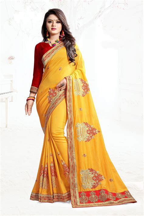 Indian Wedding Art Silk Yellow Colour Saree 1551 Party Wear Sarees Designer Dresses Indian