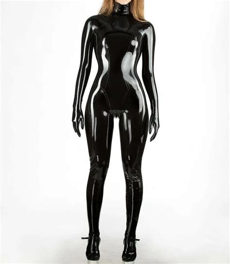 Hanmade Latex Girl S Catsuit Rubber Cosplay Bodysuit With Zip Back Through Crotch For Women
