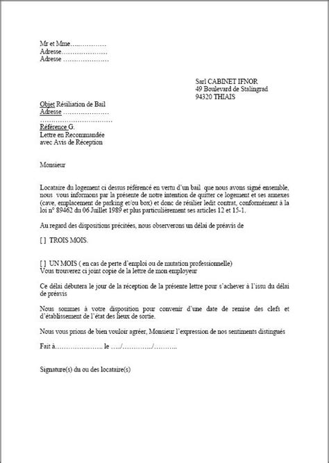 Lettre type pour résilier un bail en tant que locataire du logement