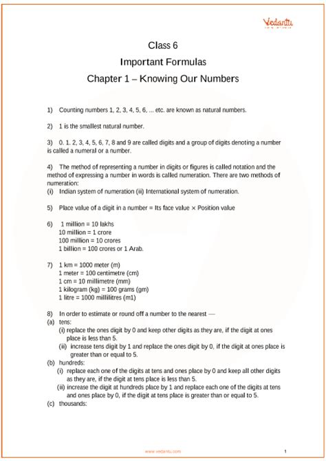 Cbse Class 6 Maths Chapter 1 Knowing Our Numbers Formulas Gambaran