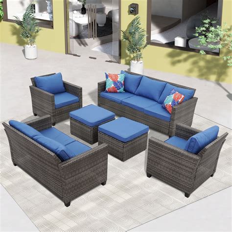 Ainfox Outdoor Patio Furniture Seating Set 6 Pieces Sectional