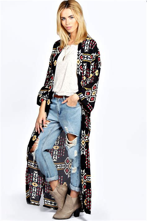 Boohoo Cameron Nordic Print Maxi Kimono, $35 | BooHoo ...