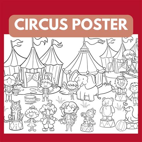 Circus Themed Digital Coloring Poster For Kids Printable Etsy