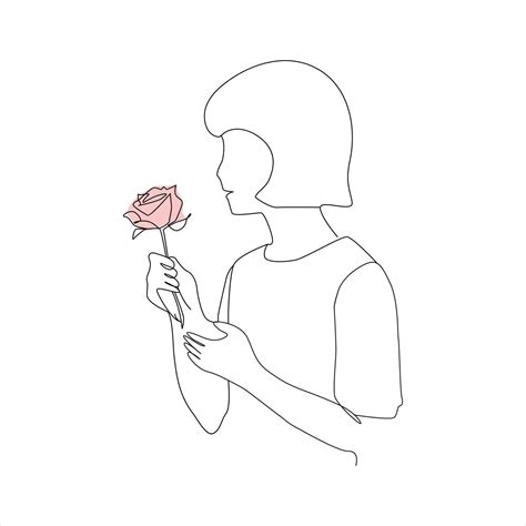 Rose Flower Continuous Line Drawing Of A Hand Holding Beautiful Rose