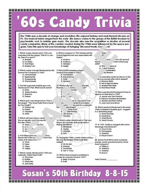 Printable states unscramble the words game. 1960s Candy Trivia Printable Game Candy-Themed Party Candy ...
