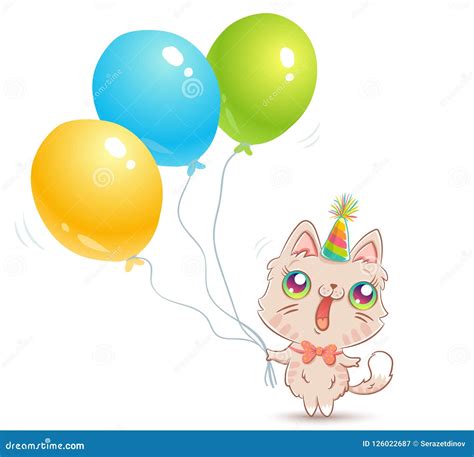 Cute Cat With Balloons Stock Vector Illustration Of Humor 126022687