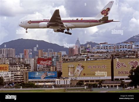 Plane Landing At Kai Tak Old Airport Hong Kong Sar Stock Photo Royalty