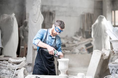 Sculptor Working With Sculptures In The Studio Stock Image Image Of