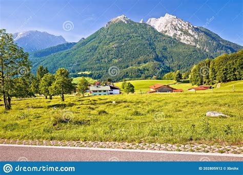 Ramsau Valley In Berchtesgaden Alpine Region Landscape View Stock Photo