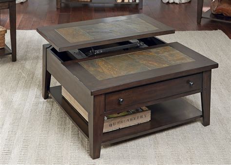 Allegan coffee table, glass top white, 5 mm, melamine wild oak lift system, storage, base metal alu coloured unique and elegant perfect combination of different materials lift function provides extra storage space carefully selected materials easy to maintain available at an affordable price images shown are for illustration purpose only. Hearthstone Dark Rustic Oak Lift Top Cocktail Table from Liberty (682-OT1011) | Coleman Furniture